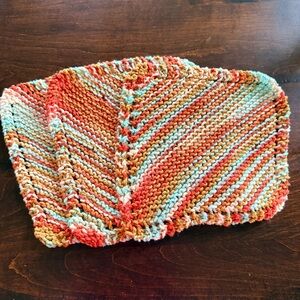 Handmade Blue Pink Orange Brown Knit Washcloths 3 pack 100% cotton